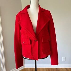 Anthropologie red jacket lapels pockets outerwear work fall winter layer outdoor